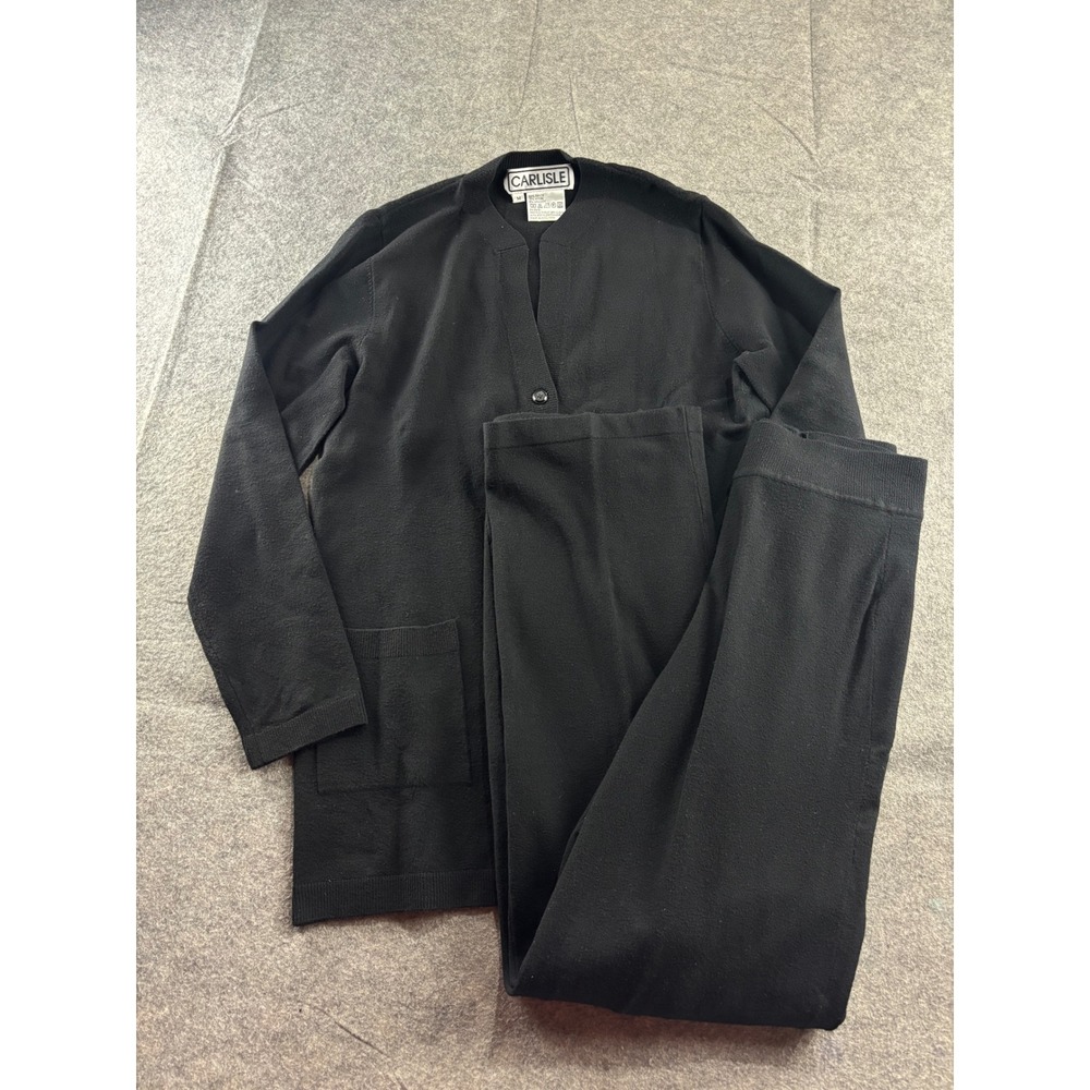 Carlisle Womens M Black 2 Pc Set Pants Jacket Knit Cardigan Capsule Quiet Luxury